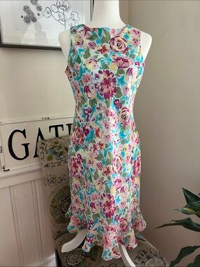 Talbots Kids Floral Print Sleeveless Girls size 18 Ruffle Hem Dress
